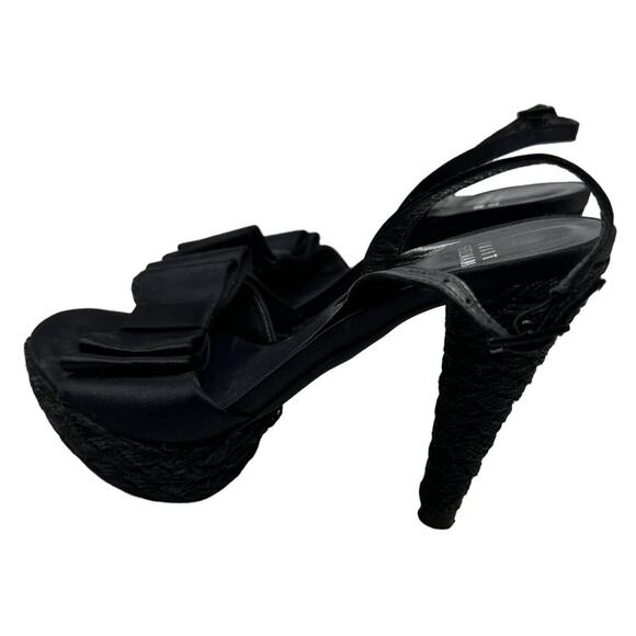 Stuart Weitzman Black Satin Bow Espadrille Slingback Pumps – Size 6 - Picture 3 of 9